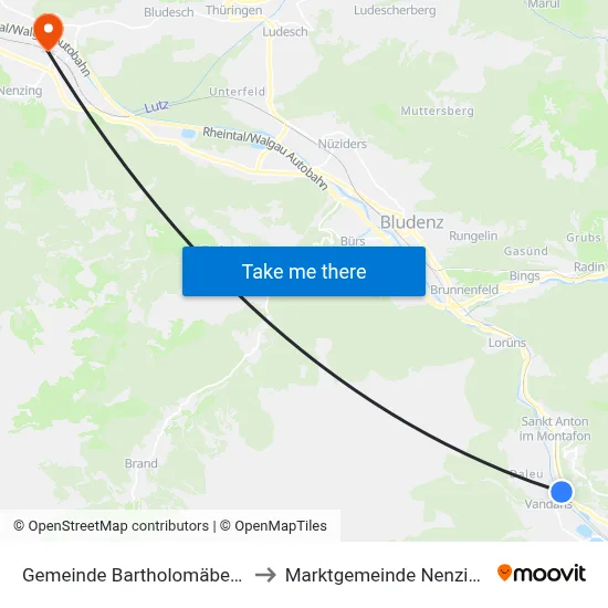 Gemeinde Bartholomäberg to Marktgemeinde Nenzing map