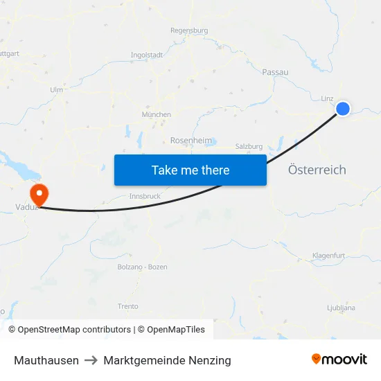 Mauthausen to Marktgemeinde Nenzing map