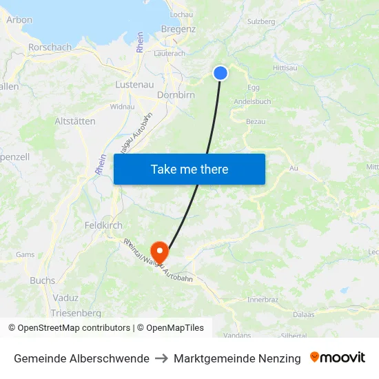 Gemeinde Alberschwende to Marktgemeinde Nenzing map