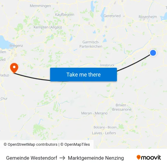 Gemeinde Westendorf to Marktgemeinde Nenzing map