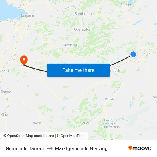 Gemeinde Tarrenz to Marktgemeinde Nenzing map