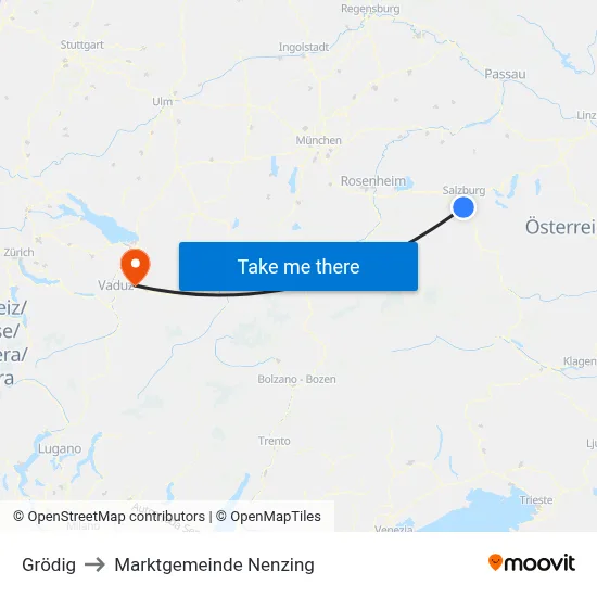 Grödig to Marktgemeinde Nenzing map
