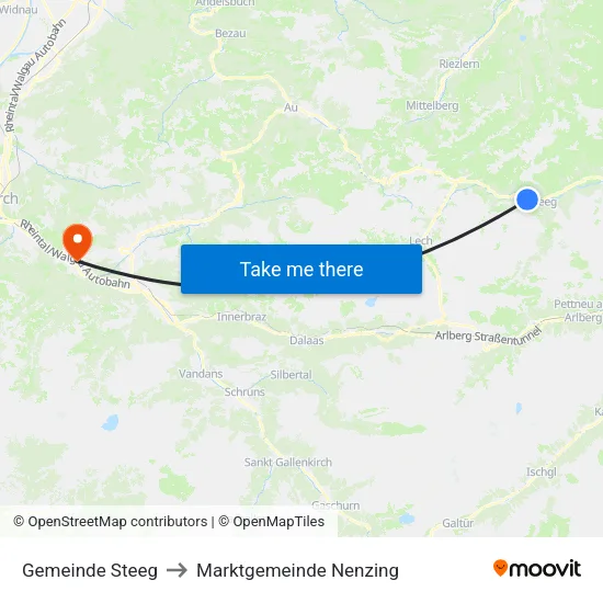 Gemeinde Steeg to Marktgemeinde Nenzing map