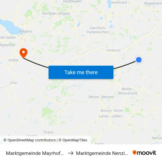 Marktgemeinde Mayrhofen to Marktgemeinde Nenzing map