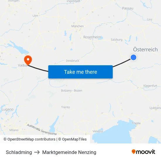 Schladming to Marktgemeinde Nenzing map