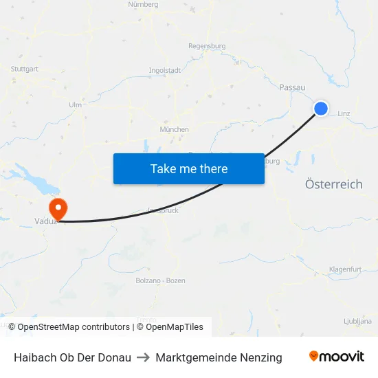 Haibach Ob Der Donau to Marktgemeinde Nenzing map