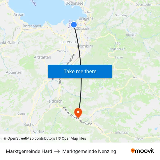Marktgemeinde Hard to Marktgemeinde Nenzing map