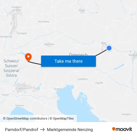 Parndorf/Pandrof to Marktgemeinde Nenzing map