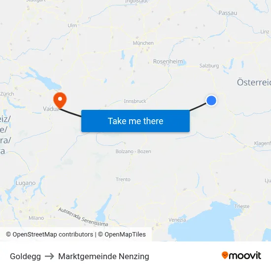 Goldegg to Marktgemeinde Nenzing map