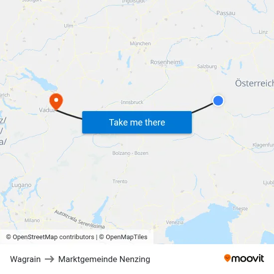 Wagrain to Marktgemeinde Nenzing map