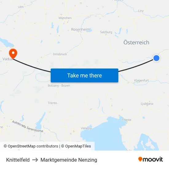 Knittelfeld to Marktgemeinde Nenzing map