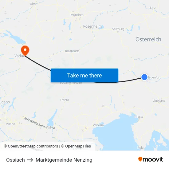 Ossiach to Marktgemeinde Nenzing map
