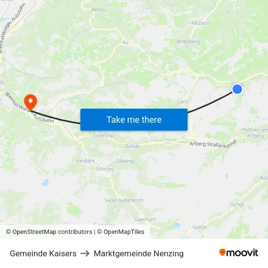 Gemeinde Kaisers to Marktgemeinde Nenzing map