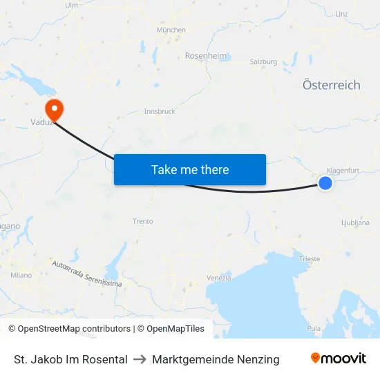 St. Jakob Im Rosental to Marktgemeinde Nenzing map