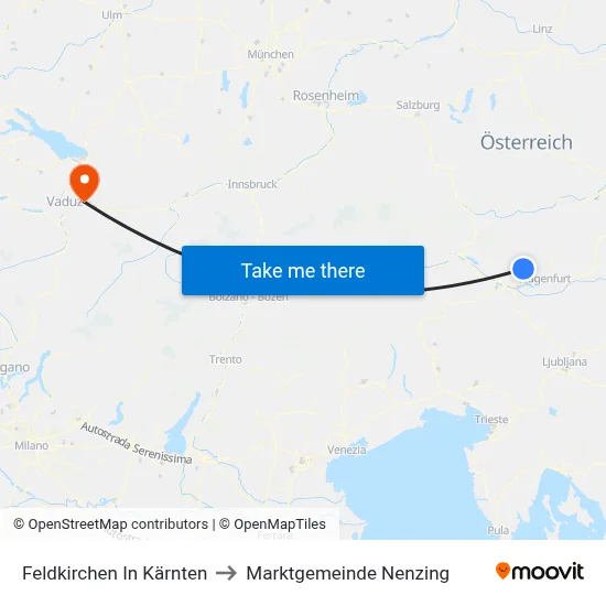 Feldkirchen In Kärnten to Marktgemeinde Nenzing map