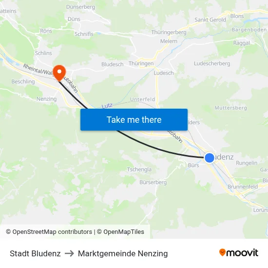 Stadt Bludenz to Marktgemeinde Nenzing map