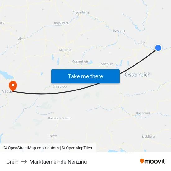 Grein to Marktgemeinde Nenzing map