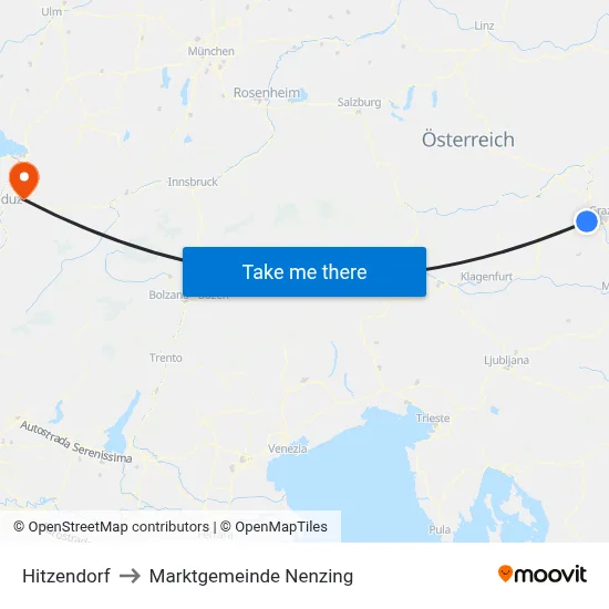 Hitzendorf to Marktgemeinde Nenzing map