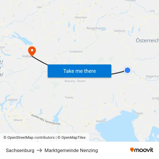 Sachsenburg to Marktgemeinde Nenzing map
