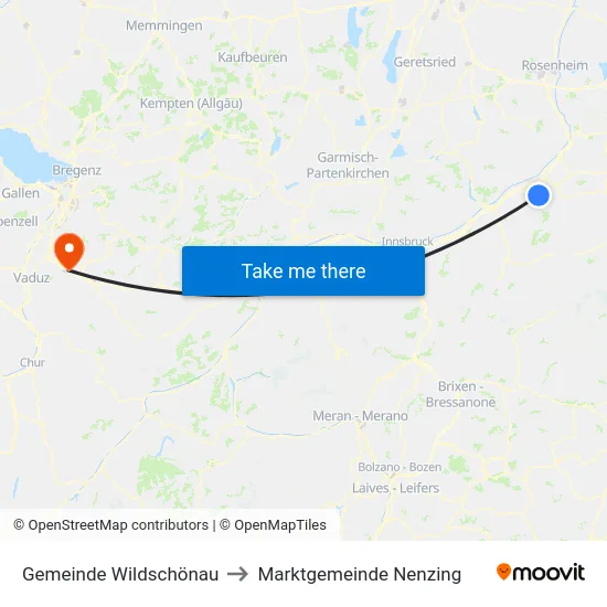 Gemeinde Wildschönau to Marktgemeinde Nenzing map