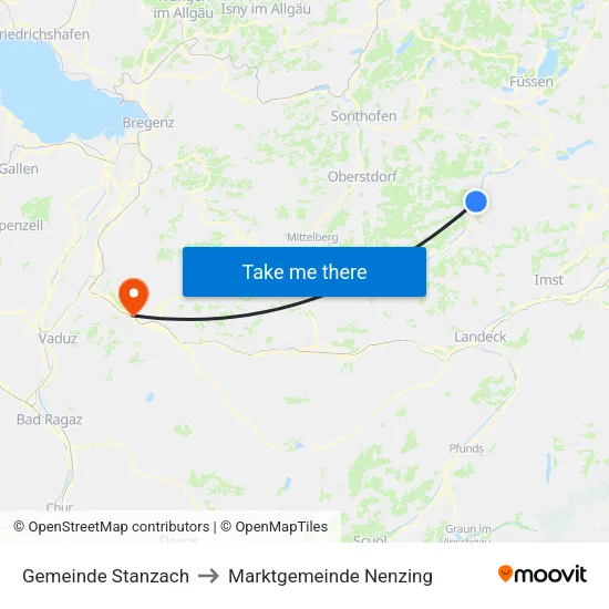 Gemeinde Stanzach to Marktgemeinde Nenzing map