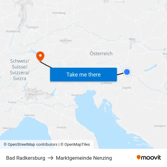 Bad Radkersburg to Marktgemeinde Nenzing map