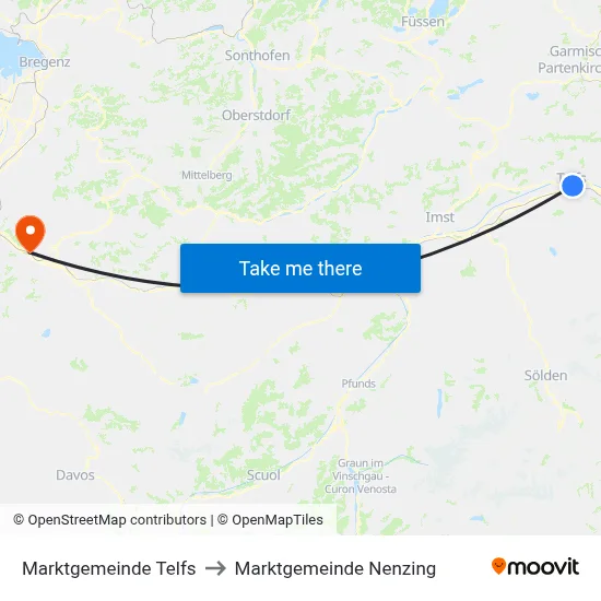 Marktgemeinde Telfs to Marktgemeinde Nenzing map