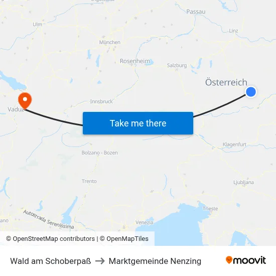 Wald am Schoberpaß to Marktgemeinde Nenzing map