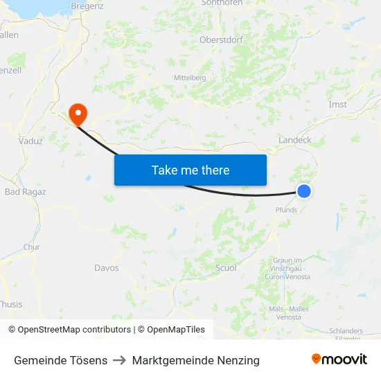 Gemeinde Tösens to Marktgemeinde Nenzing map