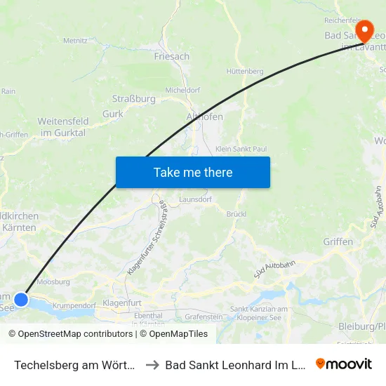 Techelsberg am Wörther See to Bad Sankt Leonhard Im Lavanttal map