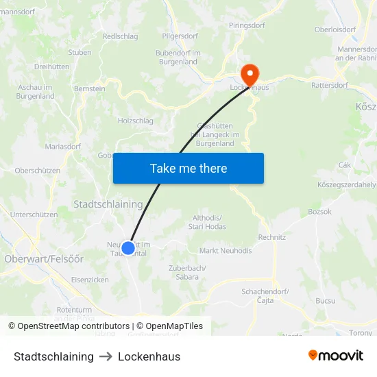 Stadtschlaining to Lockenhaus map