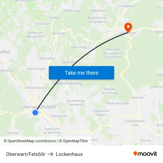 Oberwart/Felsőőr to Lockenhaus map