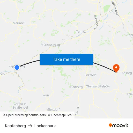 Kapfenberg to Lockenhaus map