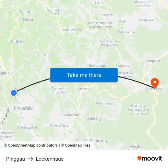 Pinggau to Lockenhaus map