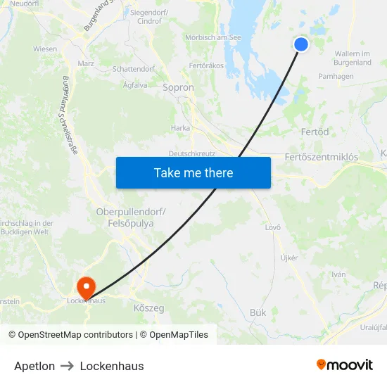 Apetlon to Lockenhaus map