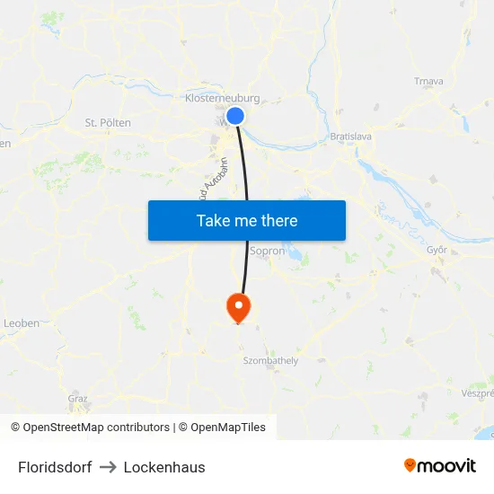 Floridsdorf to Lockenhaus map