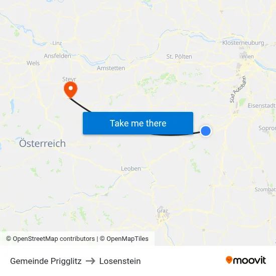 Gemeinde Prigglitz to Losenstein map