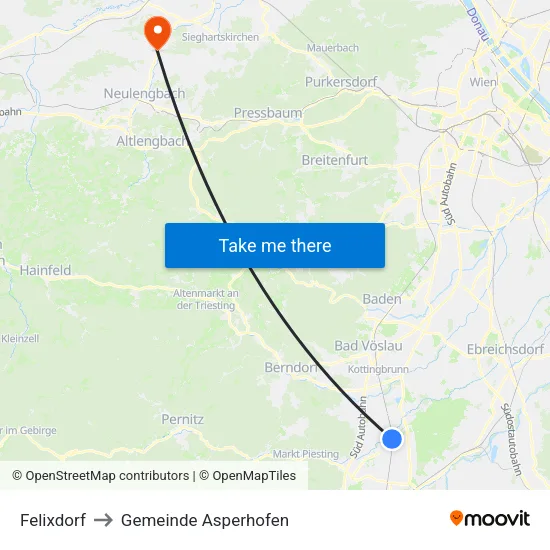 Felixdorf to Gemeinde Asperhofen map