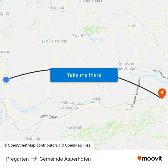 Pregarten to Gemeinde Asperhofen map