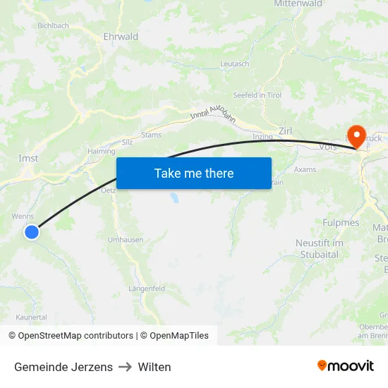 Gemeinde Jerzens to Wilten map