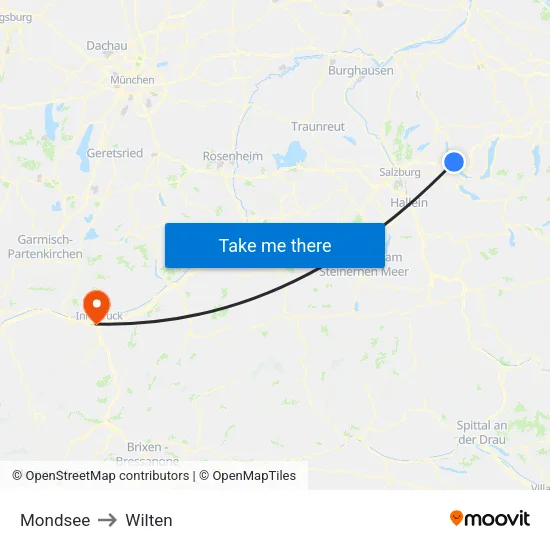 Mondsee to Wilten map