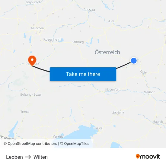 Leoben to Wilten map