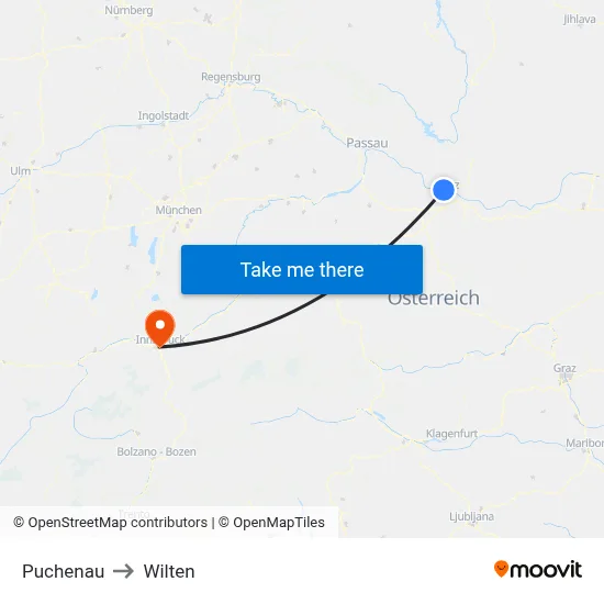 Puchenau to Wilten map