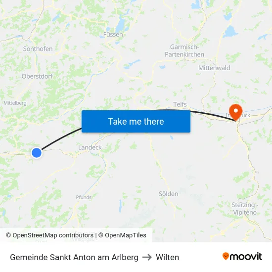 Gemeinde Sankt Anton am Arlberg to Wilten map