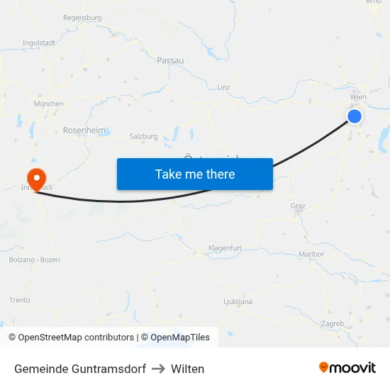 Gemeinde Guntramsdorf to Wilten map