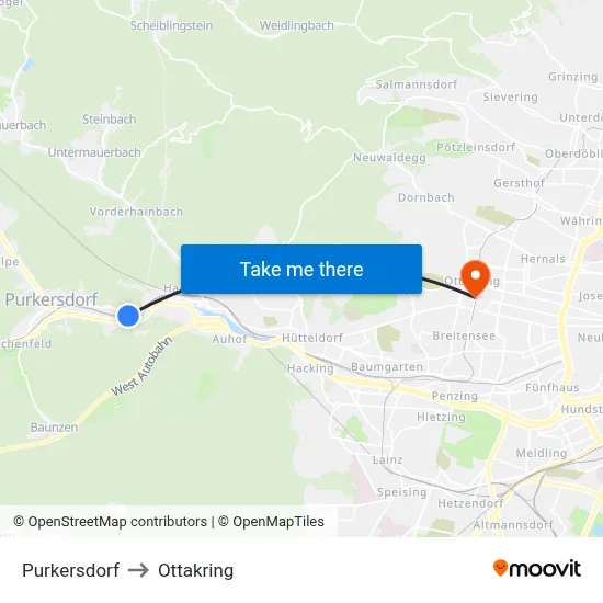 Purkersdorf to Ottakring map