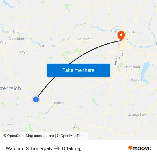 Wald am Schoberpaß to Ottakring map