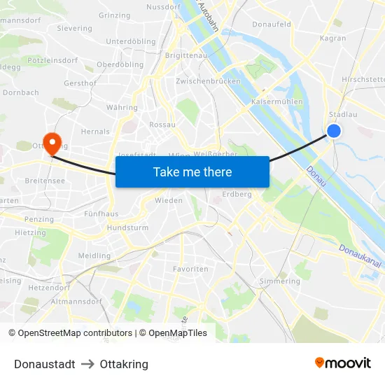 Donaustadt to Ottakring map