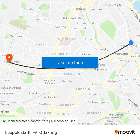 Leopoldstadt to Ottakring map