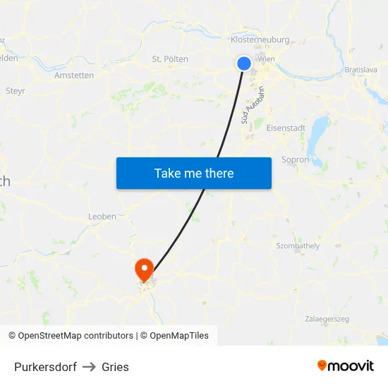 Purkersdorf to Gries map